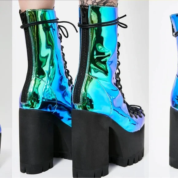 Rare boot metallic teal moonstone heel platform current mood rave festival edm - Picture 6 of 14